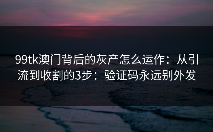 99tk澳门背后的灰产怎么运作：从引流到收割的3步：验证码永远别外发